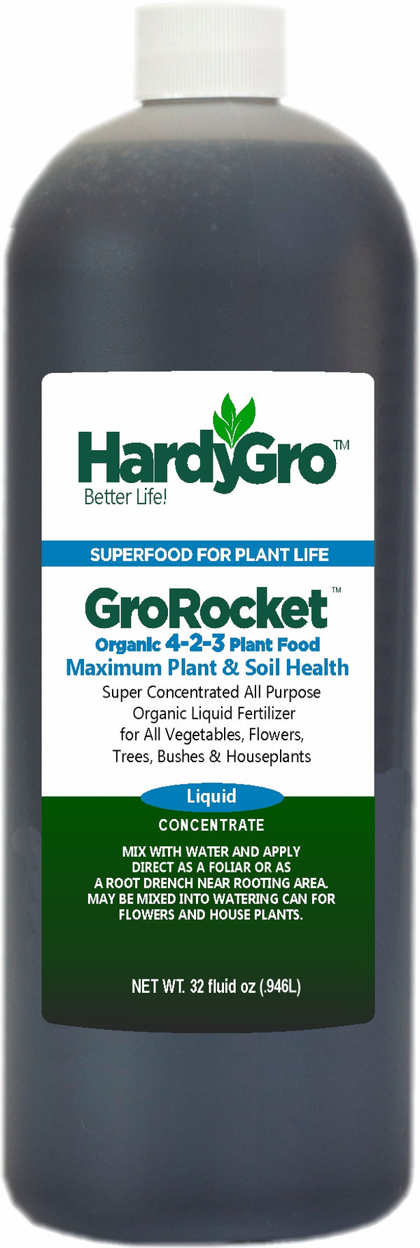 GroRocket organic plant food 4-2-3 + biostimulants + humates + more