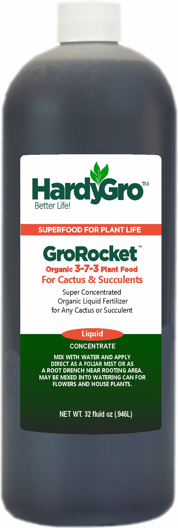 GroRocket organic succulant food 3-7-3,  32oz + biostimulants.