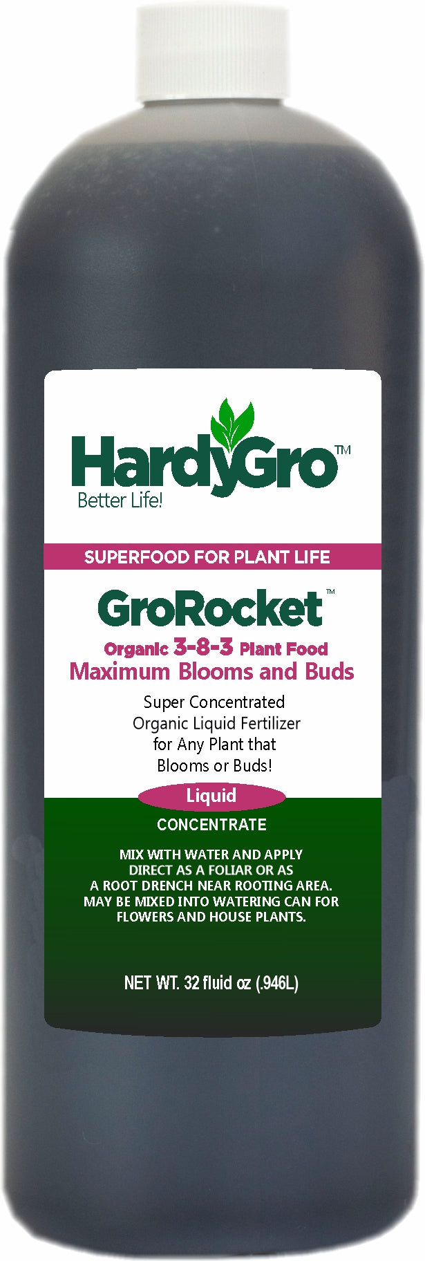 GroRocket organic plant food 3-8-3, 32oz + Probiotics