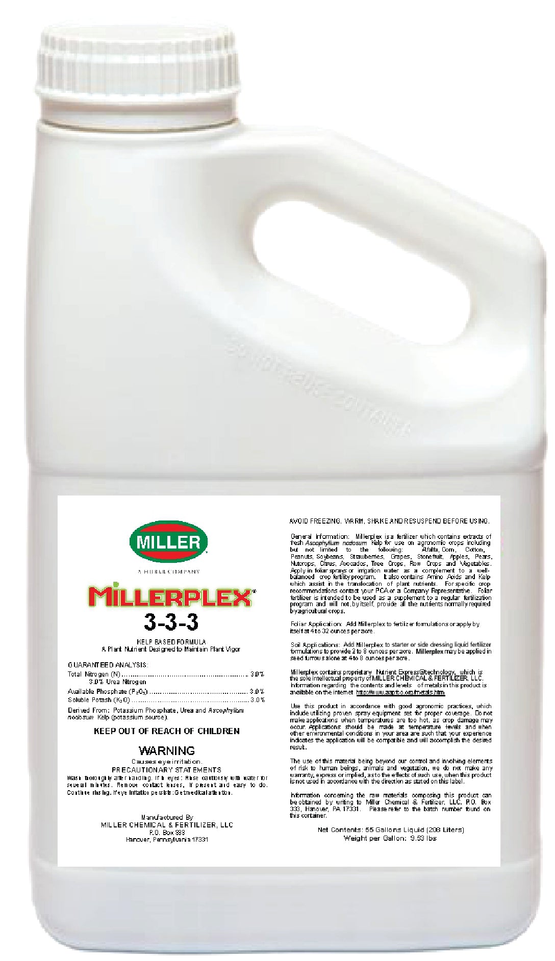 kelp fertilizer nutrients Millerplex 3-3-3, kelp-based balanced fertilizer